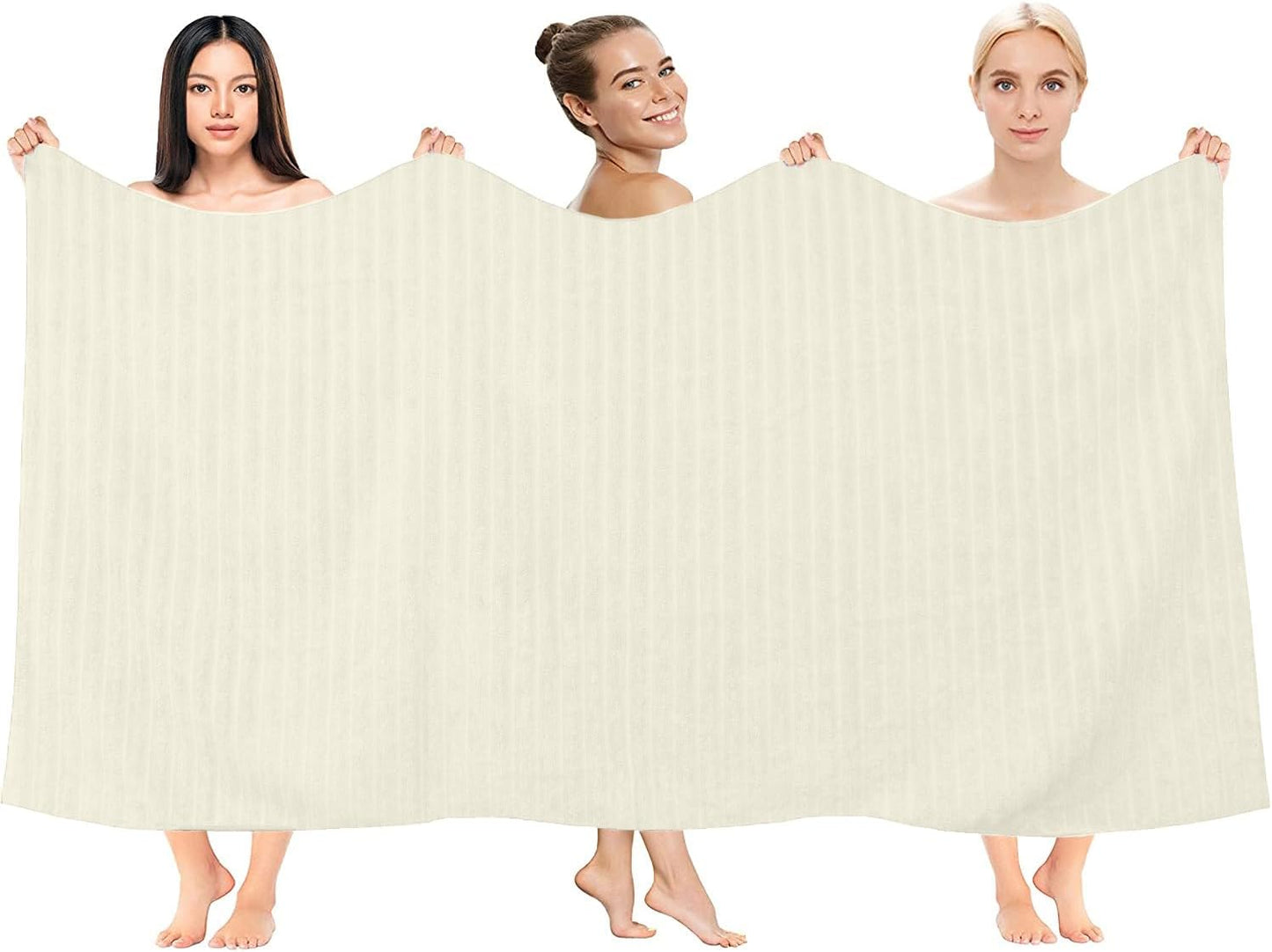 DAN RIVER Pack of 2 Bath Sheet 35x70 Inches, Extra Large Ribbed Quick Dry Bath Towels, Hotel Collection Towels for Adults - Ivory