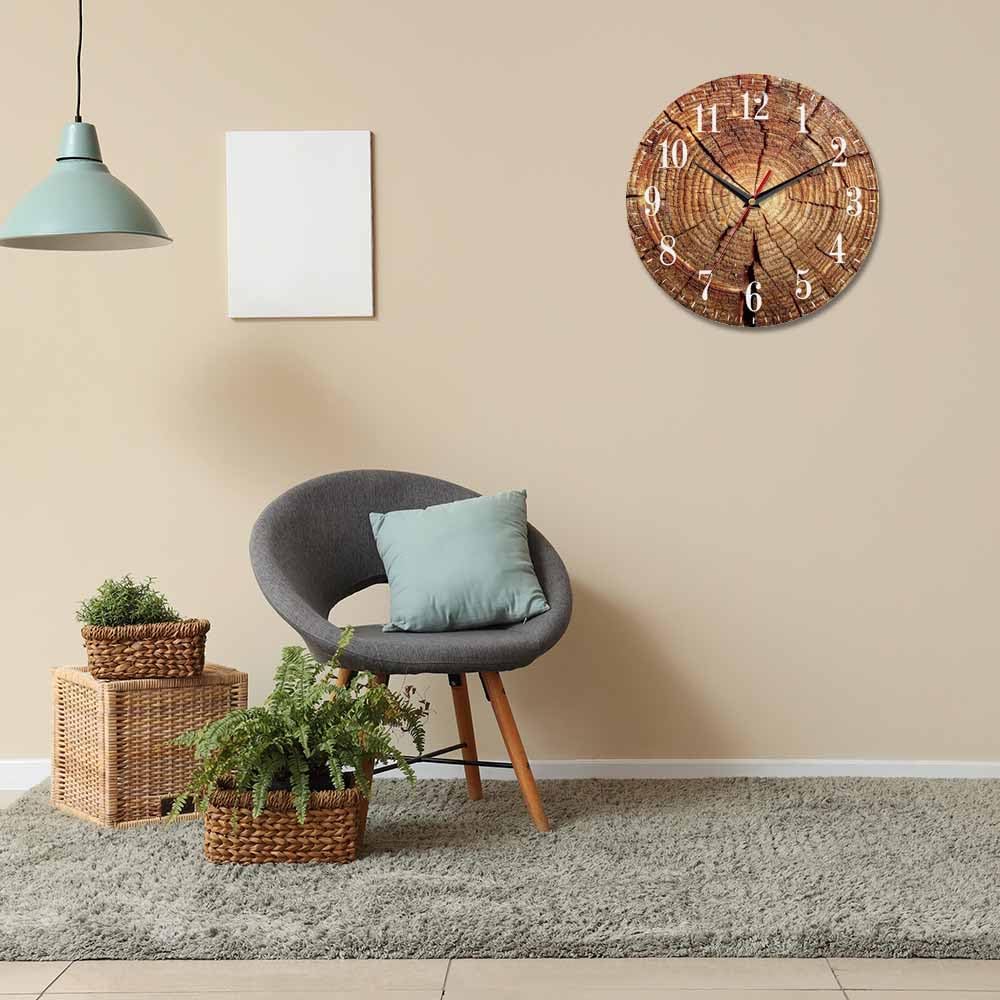 Mxocom Wood Grain Wall Clock Old Tree Root Crack Pattern 10 Inch Silent Non Ticking Battery Operated Clock Vintage Round Clock for Living Room Bedroom Bathroom Office Decor