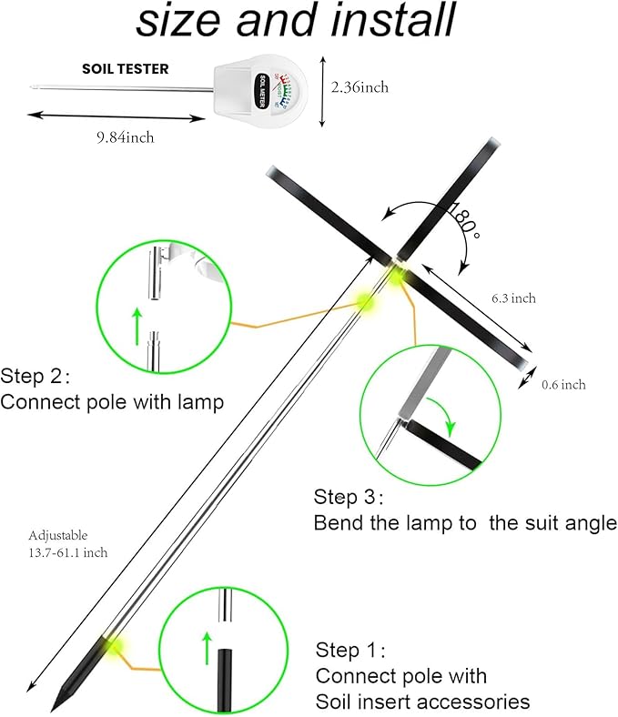 yadoker Plant Grow Light, LED Growing Light Full Spectrum for Indoor Plants, Paired with a Soil Tester,Height Adjustable, Automatic Timer, 5V Low Safe Voltage,Idea for Large Plant Light