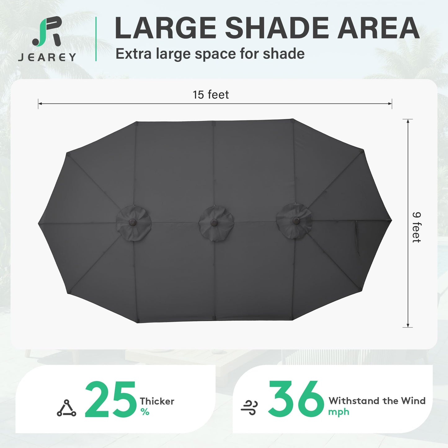 JEAREY 15ft Large Patio Umbrella with Base, Outdoor Rectangle Umbrella Double-Sided Market Umbrella with Stand for Pool, Deck, Backyard and Garden, Gray