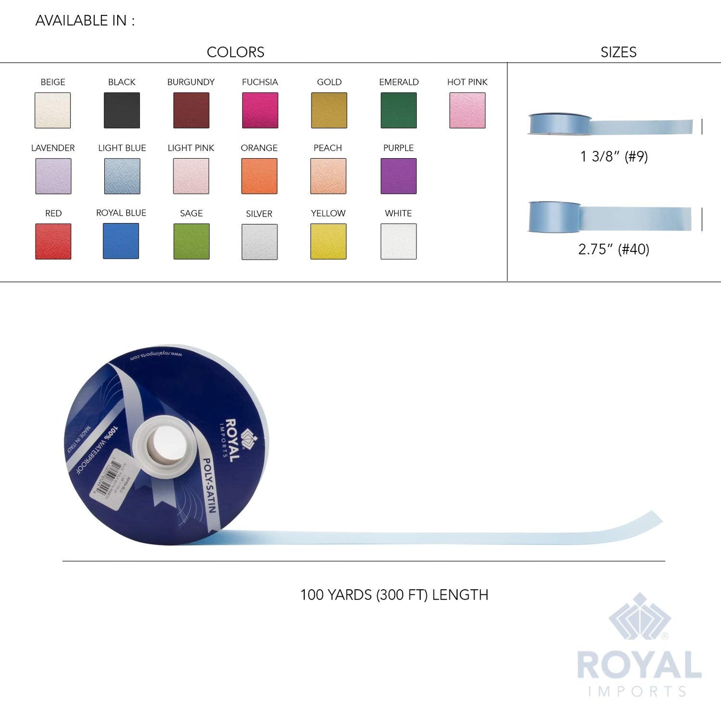 Royal Imports White Satin Ribbon 1.5 Inch (#9), 100 Yards – Waterproof Double-Faced Poly Ribbon for Flower Bouquets, Crafts & Gift Wrapping – Made in Italy