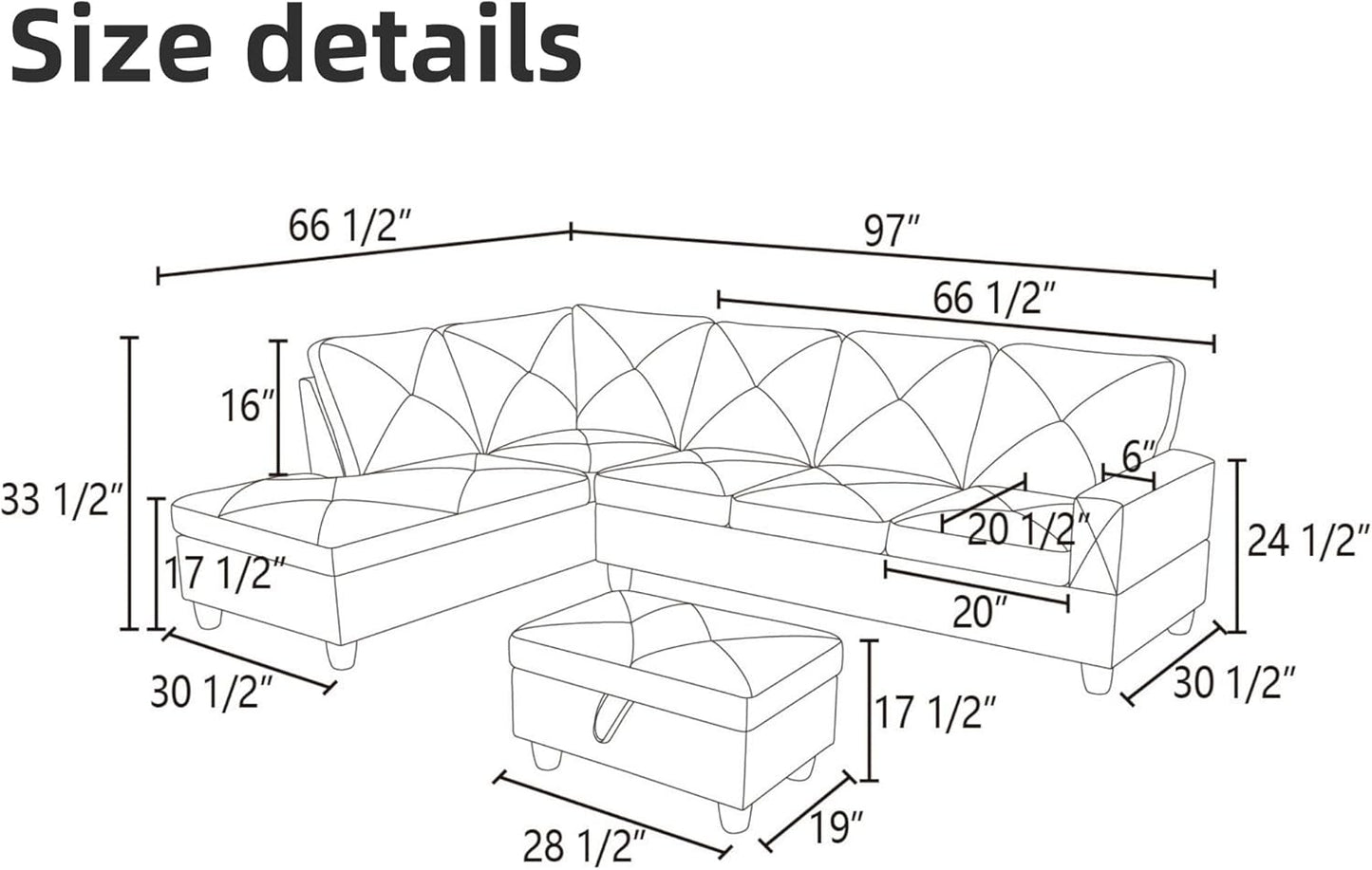 Leather Sectional Couch, Modern L Shaped Couches for Living Room, Comfy 4 Seat Modular Sectional Sofa with Ottoman Storage for Bedroom Apartment, Orange