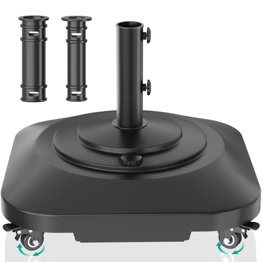Umbrella Base with Wheels, Umbrella Stand Base Heavy Duty 100lb Windproof, Fillable Umbrella Base Mobile Square Umbrella Stand Outdoor Base for Patio, Deck, Poolside, Lawn, Fits Most Sized Umbrellas