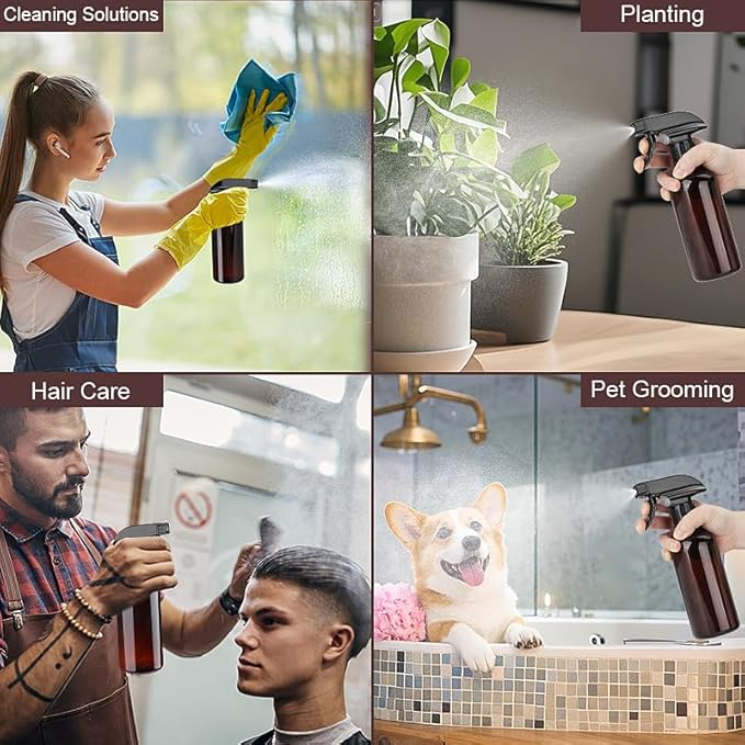 Spray Bottles Plastic Spray Bottle for Hair Mist/Stream Heavy Duty Empty Spray Bottles for Cleaning Solutions, Plants, Cooking (12oz-Brown+nozzle)