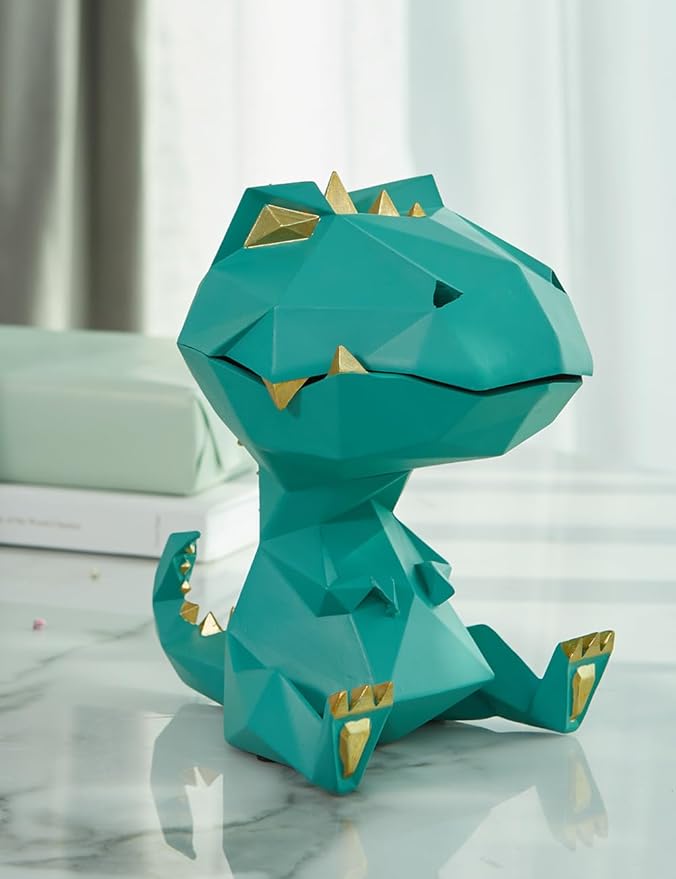 HAUCOZE Dinosaur Statue Candy Dish Key Bowl Dino Gifts Sculpture Modern Home Decor Accessories Pop Arts Polyresin Cookie Jar Green 7.5 inch