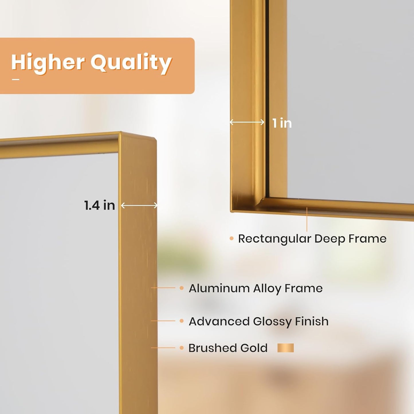 Melodieux Wall Vanity Bathroom Mirror for Over Sink, 30"x48" Rounded Rectangle Metal Deep Frame Wall Mounted Mirror Wall Decor for Living Room Hallway, Gold