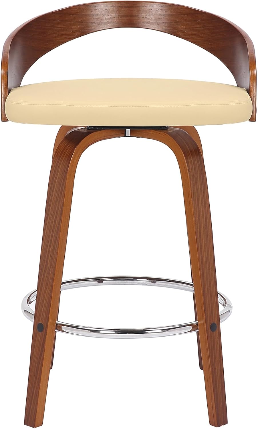 Armen Living Sonia 26" Counter Height Swivel Cream Faux Leather and Walnut Wood Bar Stool