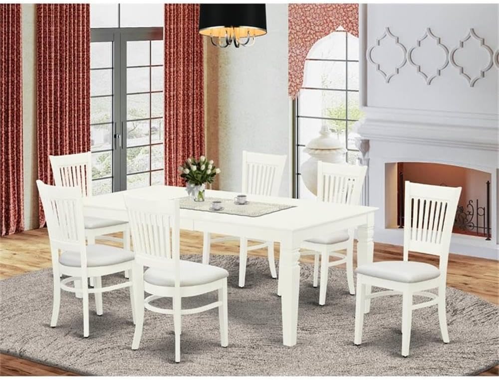 East West Furniture LGVA7-LWH-C 7 Piece Kitchen Table & Chairs Set Consist of a Rectangle Wooden Table with Butterfly Leaf and 6 Linen Fabric Dining Chairs, 42x84 Inch, Linen White