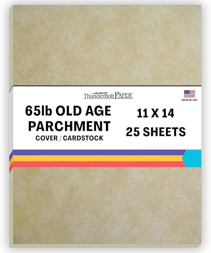 25 Old Age Parchment 65lb Cover Paper Sheets 11 X 14 Inches Cardstock Weight Colored Sheets (11"X14") Scrapbook|Picture-Frame Size - Printable Old Parchment Semblance Through The Processing of Pulp