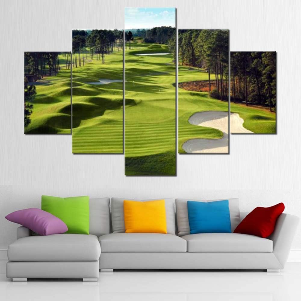 Wall Paintings for Living Room Golf Course Scenery Pictures Green Lawn Artwork HD Prints Multi Panel Canvas Wall Art Contemporary Home Decorations Giclee Framed Stretched Ready to Hang(60''Wx40''H)
