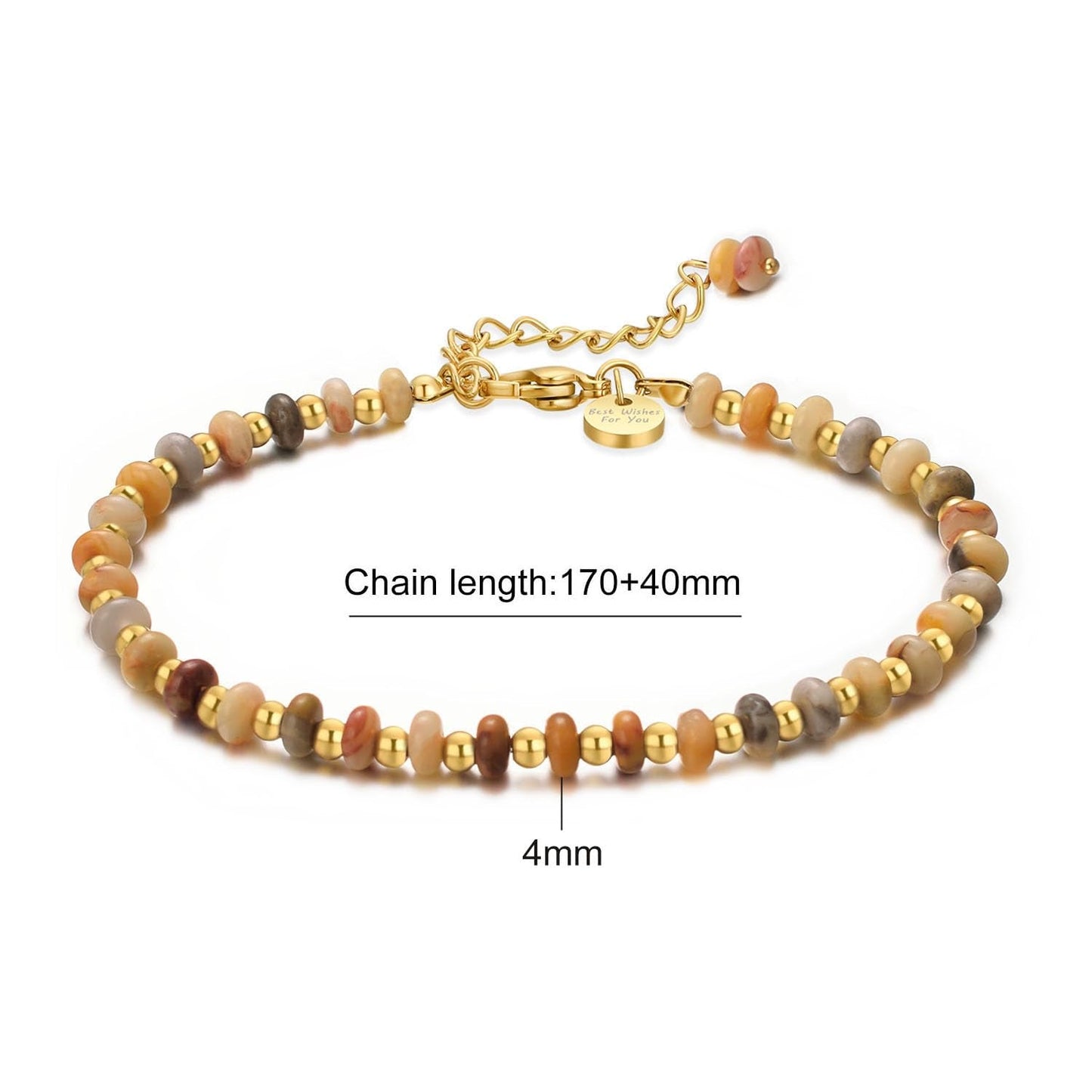 vissen Agate Natural Stone Beaded Bracelets for Women Gold Plated Bracelet Adjustable Personalised Jewellery