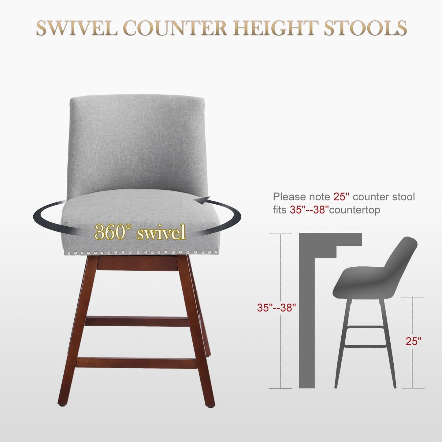Counter Height Barstools Set of 4,360° Swivel Bar Stools with Back,26 inch Modern Counter barstools,Upholstered Bar Tall Stools for Kitchen Counter,Kitchen Island,Bar, Home (Light Gray, SET OF 4)