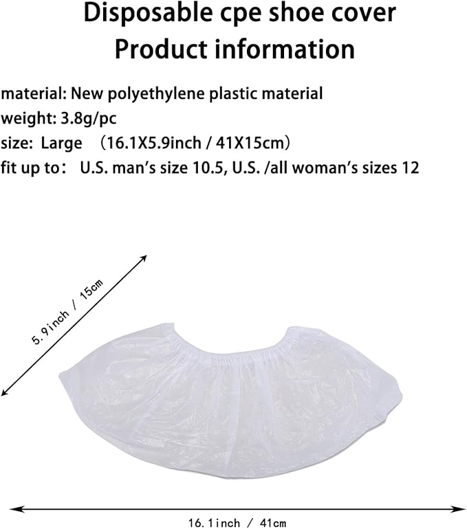 100Pcs50Pairs Disposable Shoe Covers,Boot Cover Waterproof,Dust proof,Non-slip,CPE Booties Shoes Protectors Coverings,White color,The Size Fit Most