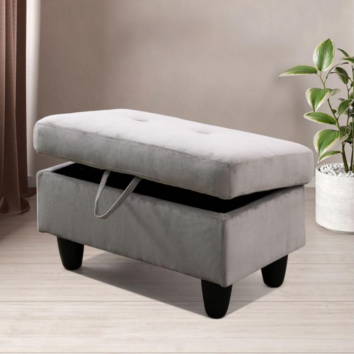 Grey White L-Shaped 3-Piece Corduroy Sofa with Storage Ottoman Set, Sectional Couch Sofa Set for Living Room, Office, Small Space