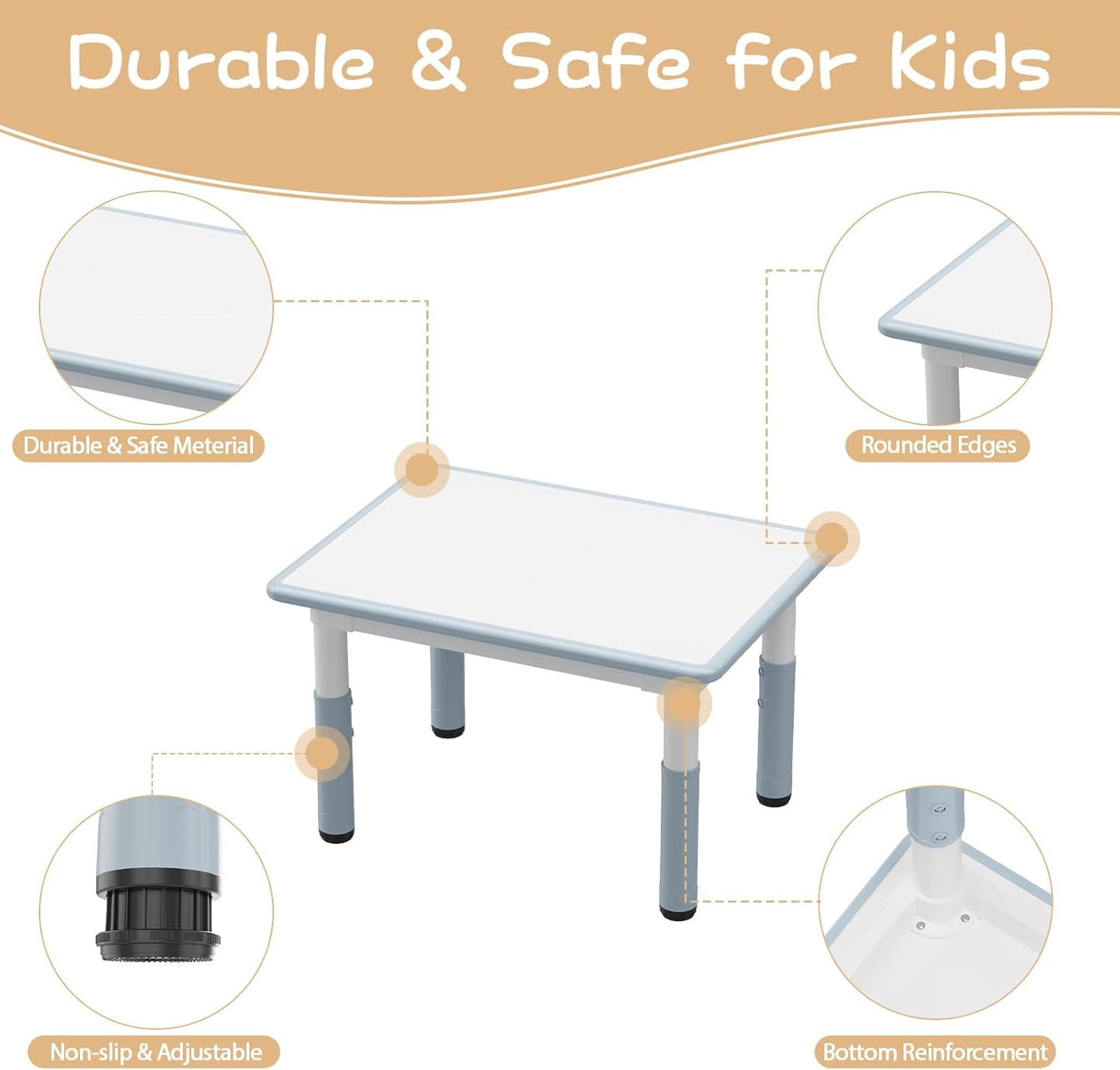 GarveeHome Kids Table and 4 Chairs Set, Height Adjustable Toddler Table and Chair Set, Graffiti Desktop, Children Study Table for Home Daycare Preschool for Ages 2-8