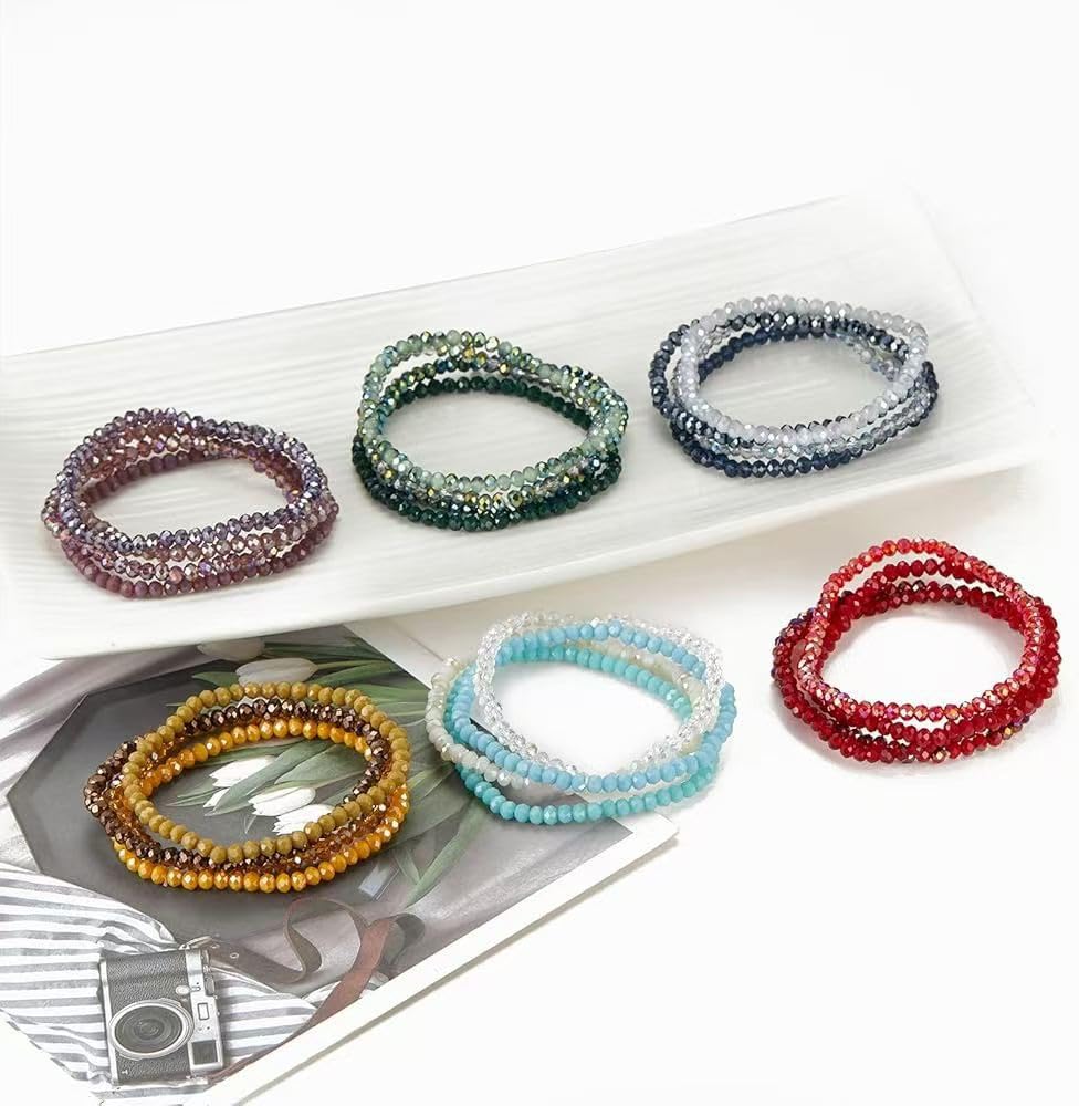 ChungLong0593 Boho Colorful Stackable Crystal Glass Beads Stretch Bracelets Multilayered Bracelets for Women Bohemian Jewelry-Black 4pcs