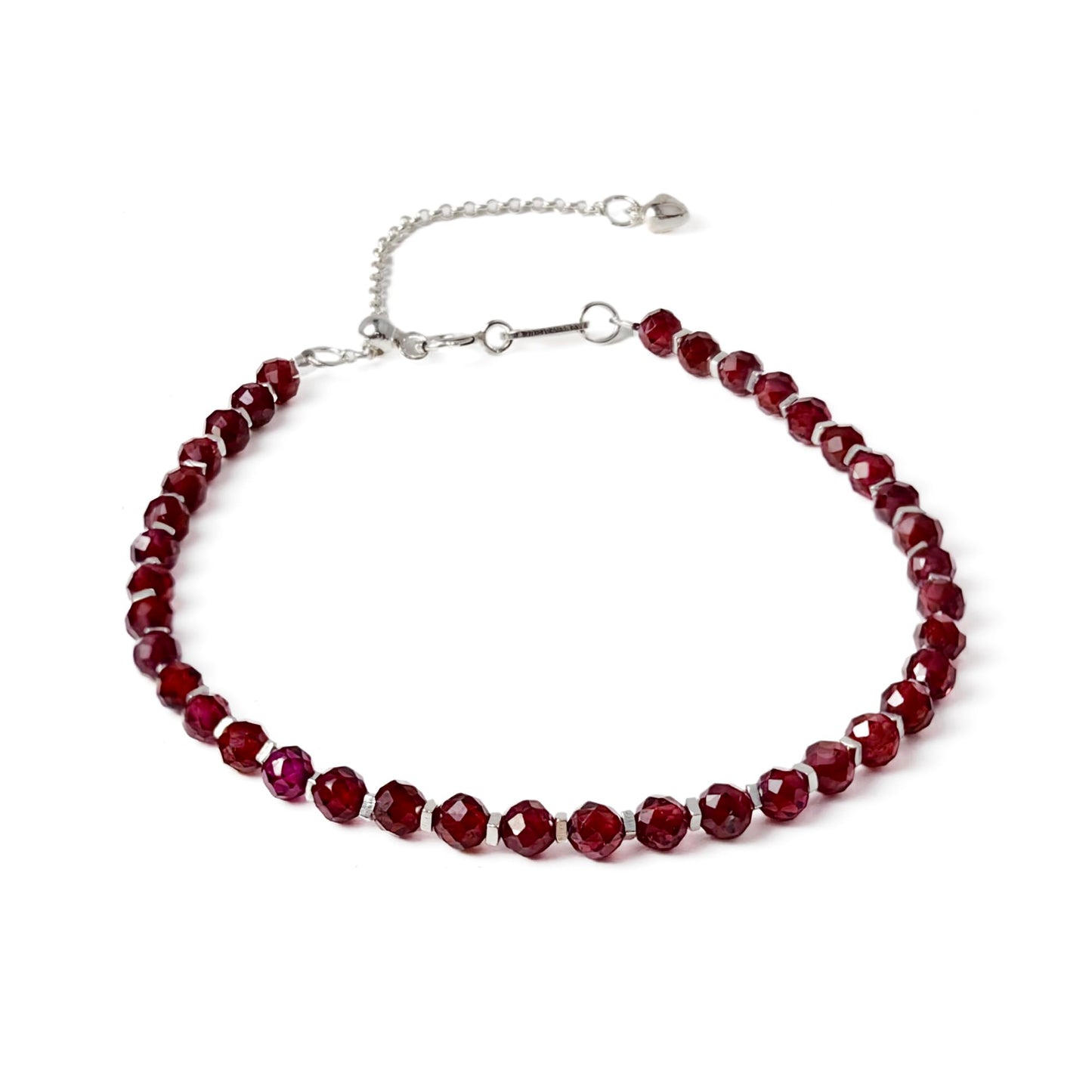TAGREVO Natural Garnet Crystal Silver Bracelet, 0.12" Faceted Stone Beads Adjustable Jewelry for Women, Handmade Crown Chakra Design for Meditation & Spiritual Gifts