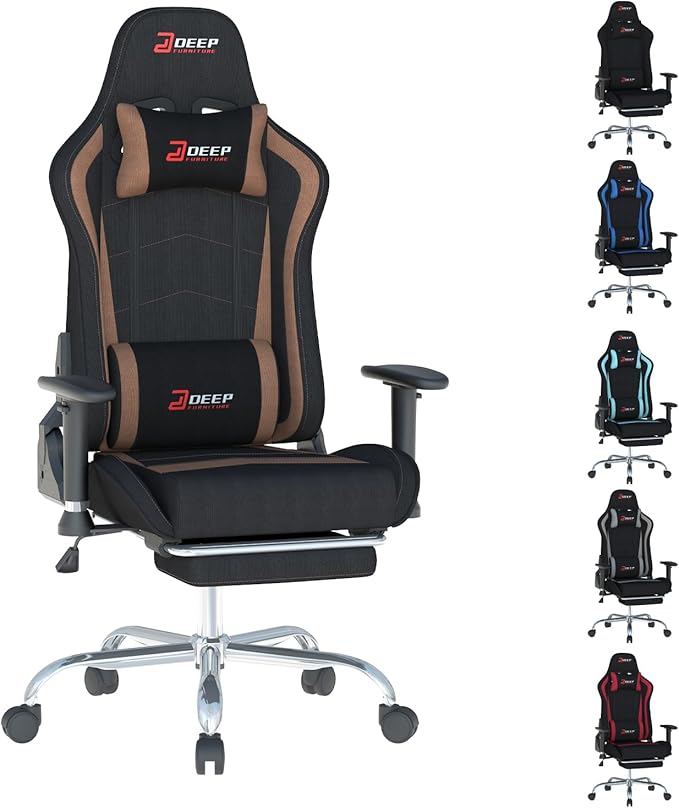 Fabric Gaming Chair, Skin-Friendly and Breathable, Manufactured by A Reputable Manufacturer, Safe and Stable, Specially Designed for Gaming.with Footrest Mg(1005-Brown)
