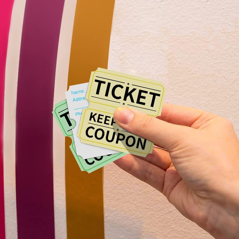ESSENTIAL 8000 Assorted Double Raffle Tickets Rolls Set of 4 Assorted Colors Raffle Tickets Printable for Leisure, Movie Watching, Entertainment