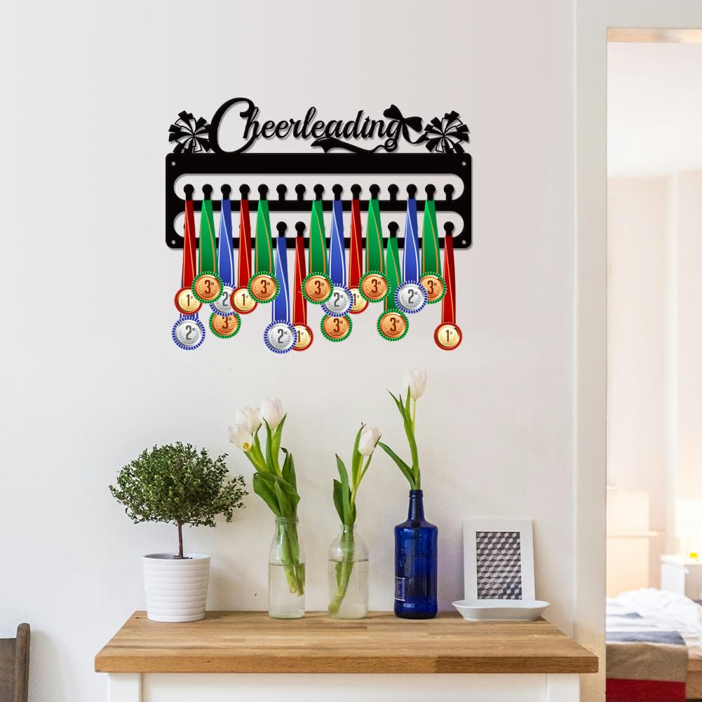 SUPERDANT Cheerleading Medal Hanger Display Sports Medal Holder Wall Mount Cheerleader Medals Hanging 30 Hooks Black Metal Medals Display Rack Iron Race Ribbon Award Organizer for Athletes
