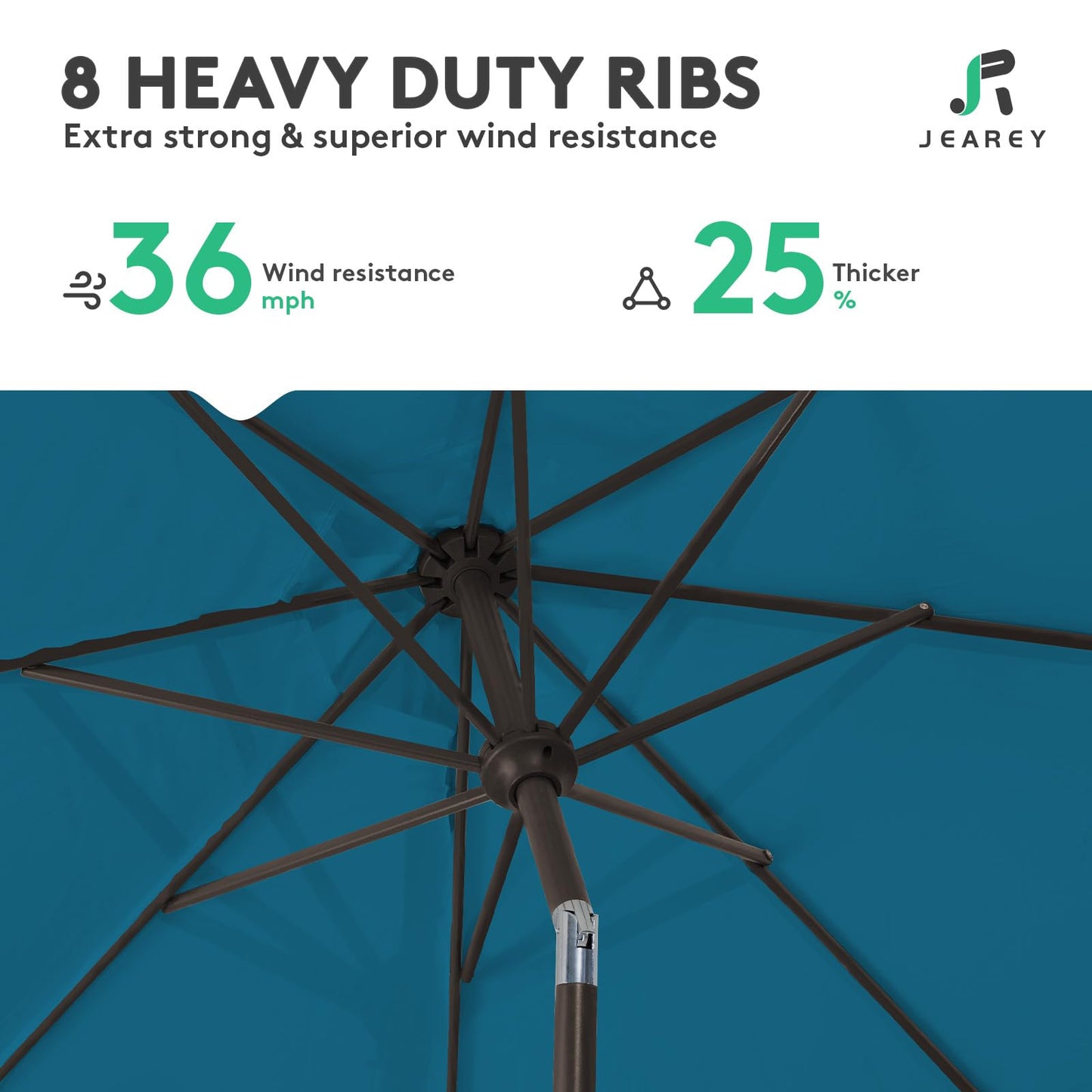 JEAREY 10FT Outdoor Patio Umbrella Outdoor Table Umbrella with Push Button Tilt and Crank, Market Umbrella 8 Sturdy Ribs UV Protection Waterproof for Pool, Garden (Lake Blue)