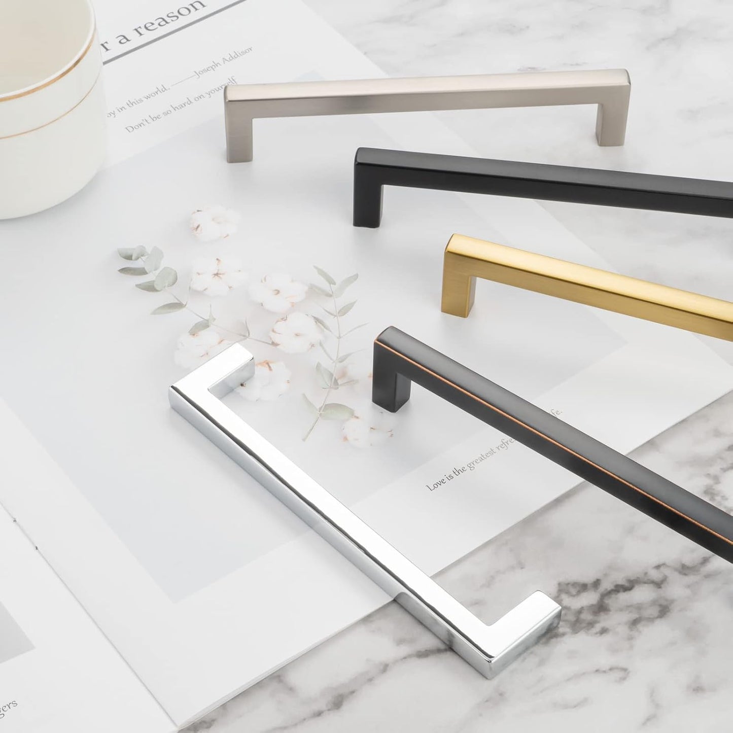 KOOFIZO Solid Square Bar Cabinet Handle - Brushed Gold Furniture Pull, 3.8 Inch/96mm Screwhole Distance, 10-Pack for Kitchen Cupboard Door, Bedroom Dresser Drawer, Bathroom Wardrobe Hardware