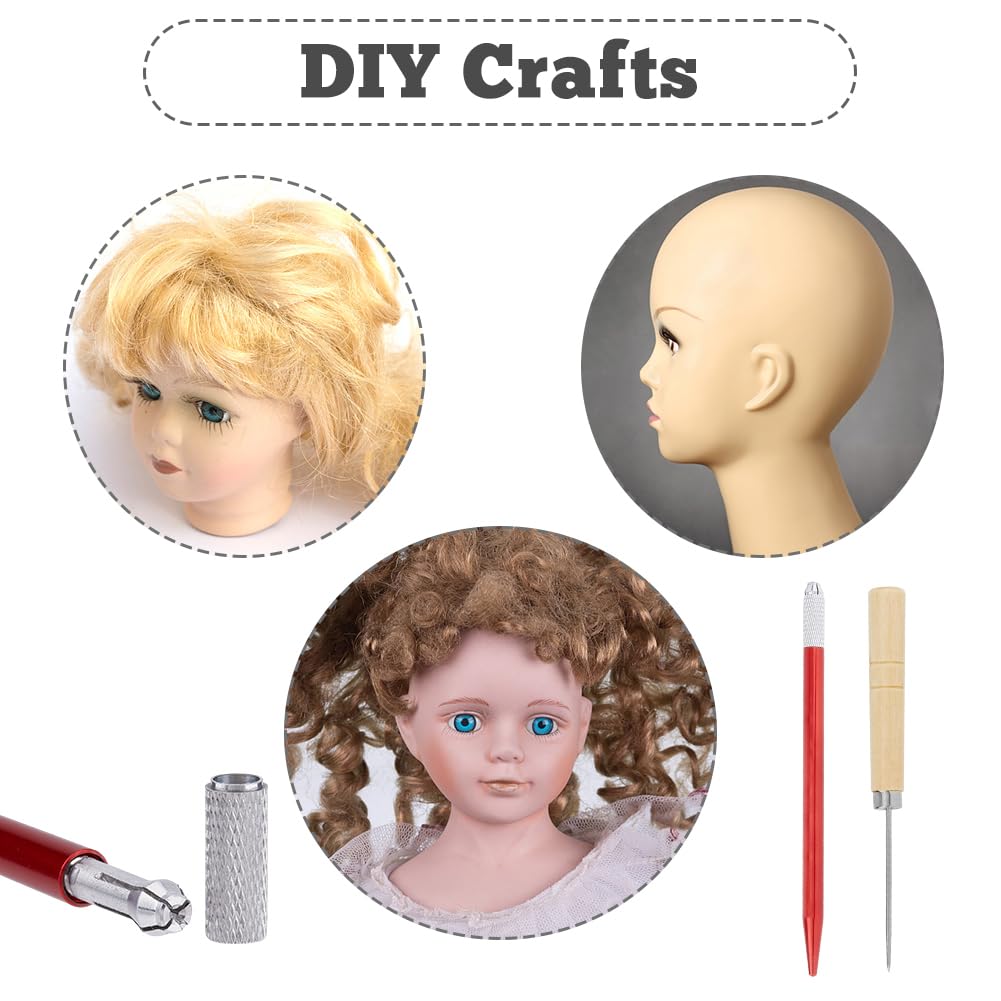 DICOSMETIC 14Pcs Doll Hair Rooting Holders Kit 0.6mm Doll Hair Rerooting Knitting Needles with Wood Awls Metal DIY Doll Wig Tool for Doll Wig Making Crafting