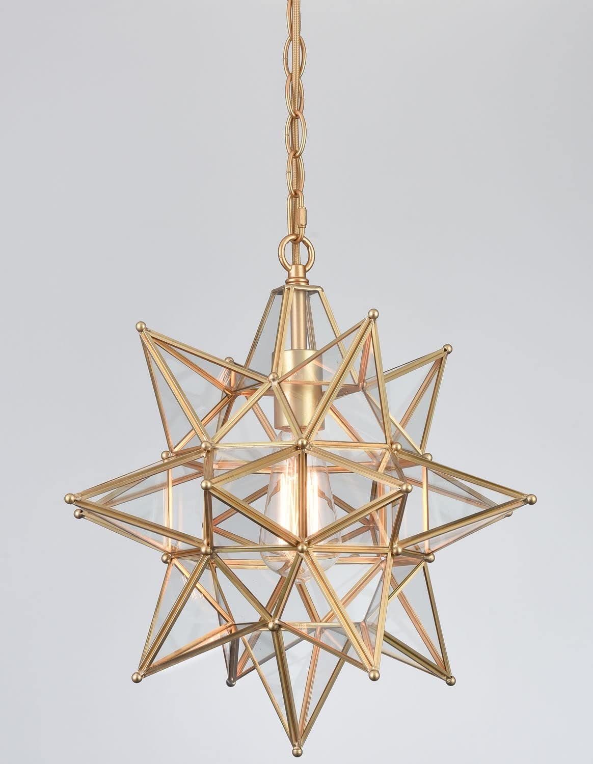DIRYZON Modern Moravian Star Pendant Light for Kitchen Island Boho Gold Hanging Ceiling Light with Clear Glass Adjustable Chain,16 Inch