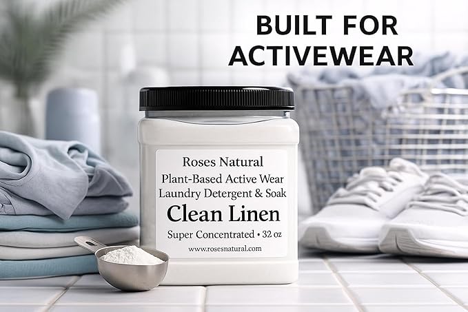 Active Wear Laundry Detergent & Soak – Plant-Based Sports Detergent for Gym Clothes, Leggings & Uniforms – Clean Linen Scent, Super Concentrated Powder