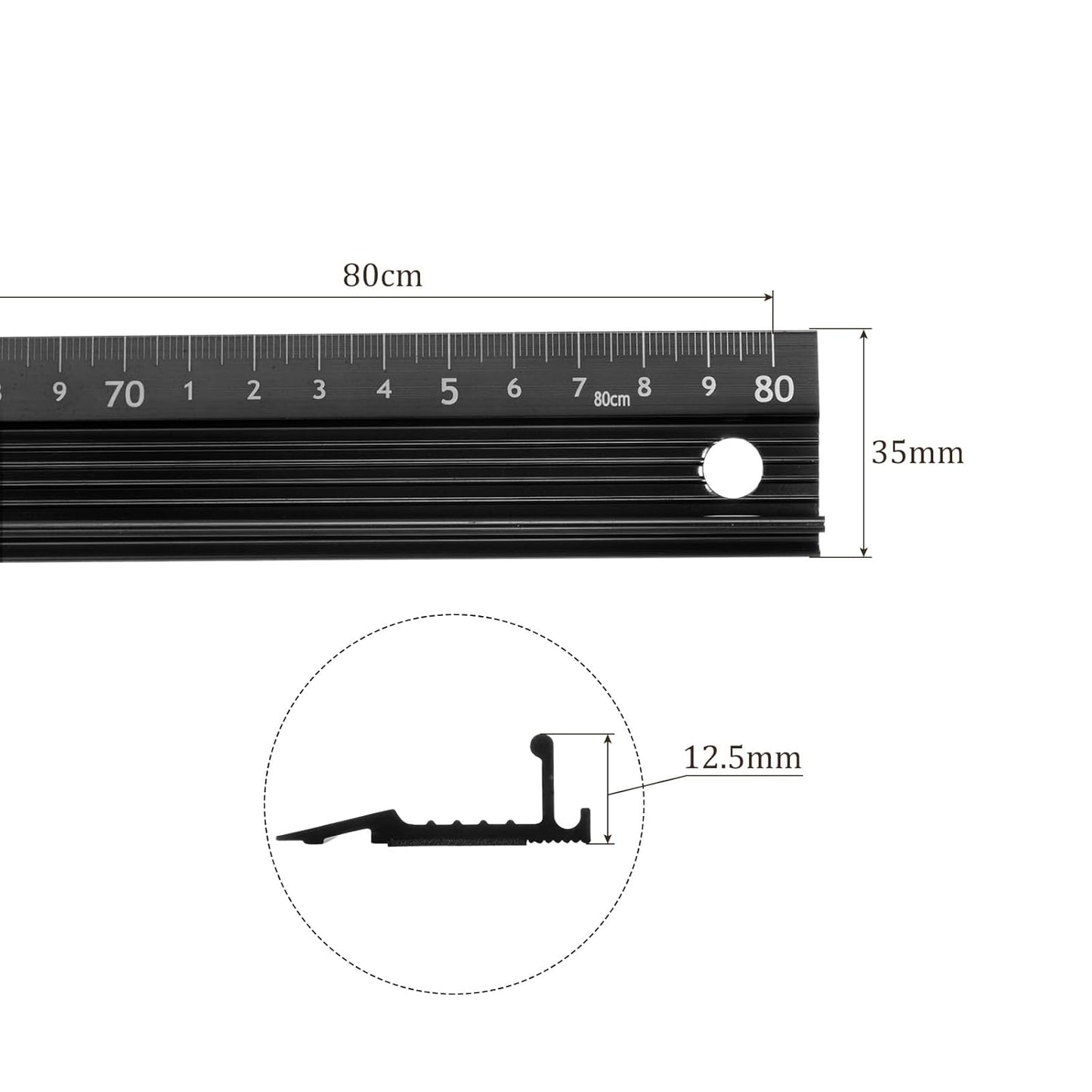 2pcs Raised Grip Metal Ruler - [80cm] Aluminum Alloy Precise Measurement Cutting Straight Protective Ruler Ruler Black for Office Measure Cut Drawing Use, 1mm Precision