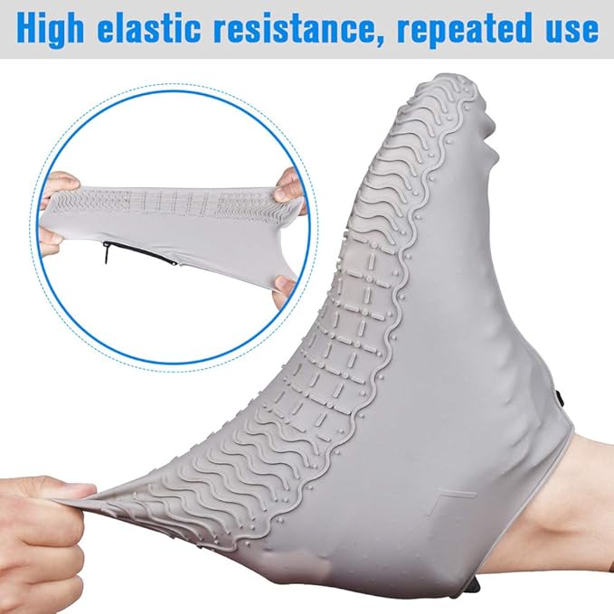 Waterproof Shoe Covers, Silicone Reusable Shoe Cover Non-slip Durable Zipper Elastic Rain Cover Protection for Men Women (M (Women 5-7, Men 5-6), Grey)