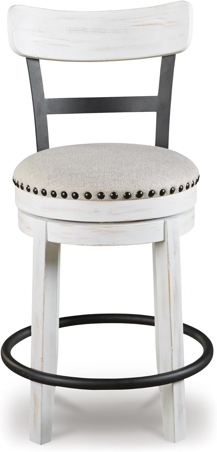 Signature Design by Ashley Valebeck 24.5" Modern Swivel Counter Height Barstool, Whitewash