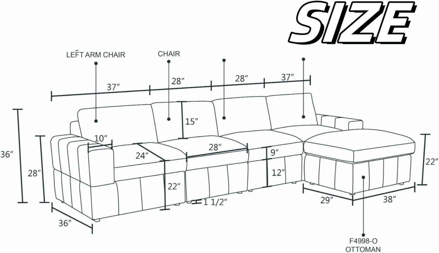 Sectional Couches for Living Room, 130″ Modular Sectional Sofa with Ottoman, Modern L Shaped Couch with Chaise for Bedroom, Brown