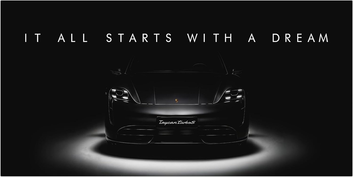 Motivational Wall Art for Office, Super Car Art Canvas, Inspirational Automotive Decor for Porsche Taycan Turbo S Sportscar Lovers, Motivational Wall Decor for Home, Car Poster (30" x 60" in)