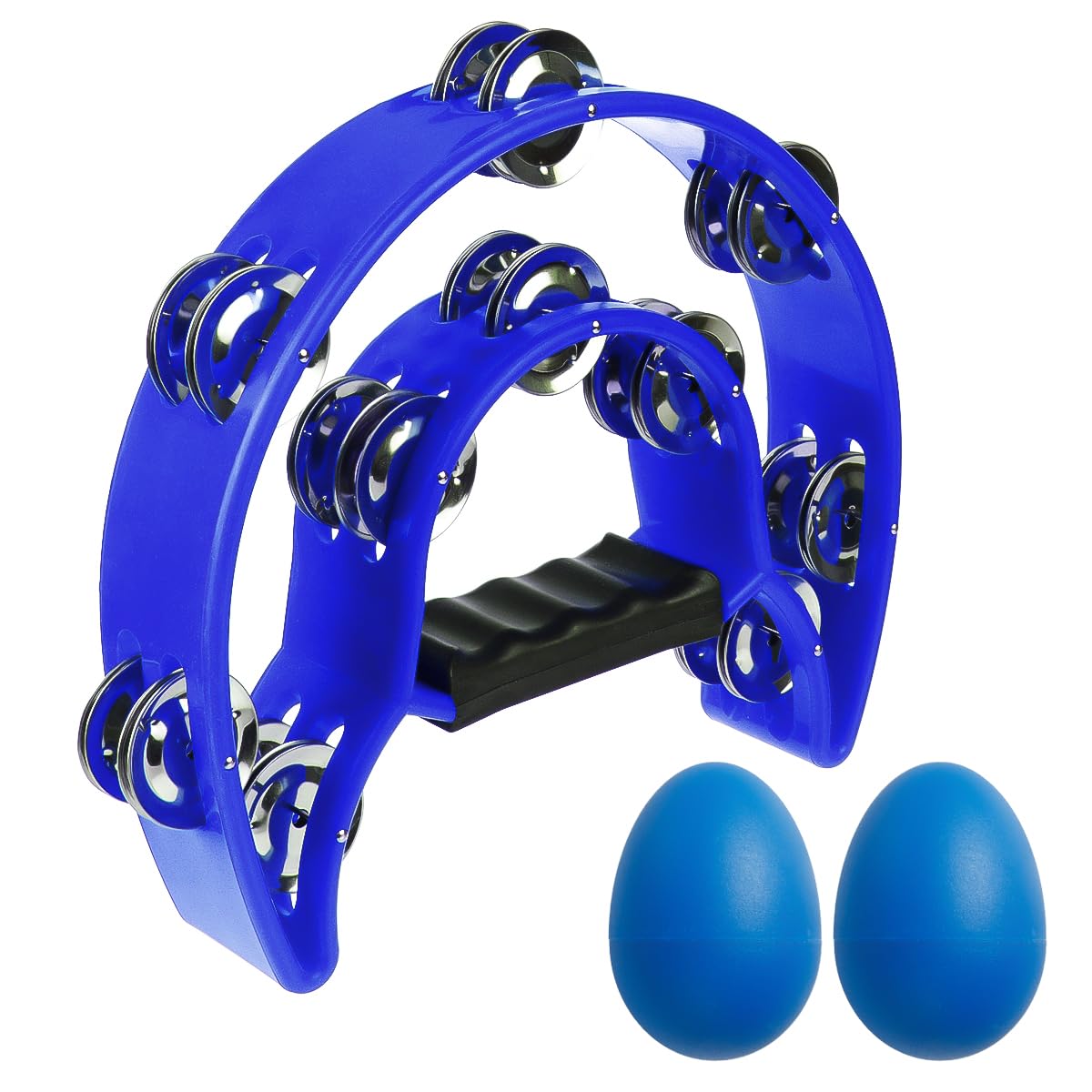 Half Moon Musical Tambourine Double Row Metal Jingles Hand Held Percussion Drum Multicolor and Egg Shakers for KTV Party with Er