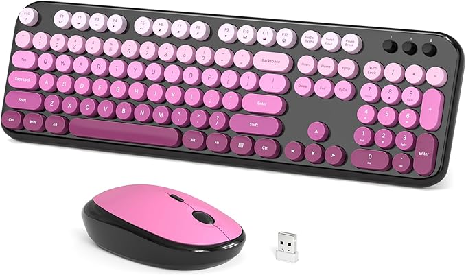 Wireless Keyboard and Mouse Combo, 104 Keys Full Size Typewriter Keyboards, 2.4G USB Plug and Play for Windows 7 8 10 11, PC, Laptop, Desktop, Black & Pink