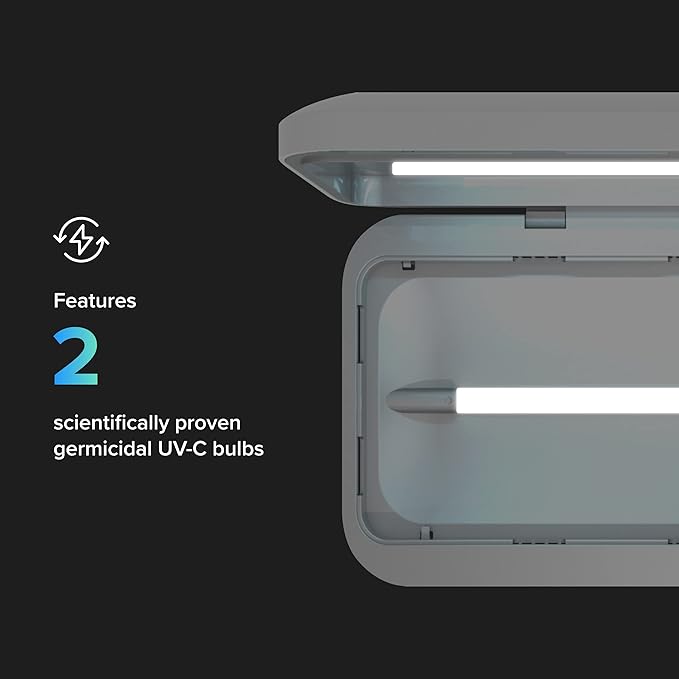 PhoneSoap 3 UV Cell Phone Sanitizer & Dual Universal Cell Phone Charger Box | Patented & Clinically Proven 360-Degree UV-C Light Sanitizer | Disinfects and Charges All Phones (Silver)