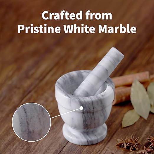 Marble Mortar and Pestle Set, 150ml, Spice Grinder, Herb Ginder, Unpolished Marble Spice Crusher, Kitchen Utensil (4"X4"), Taiwan Select