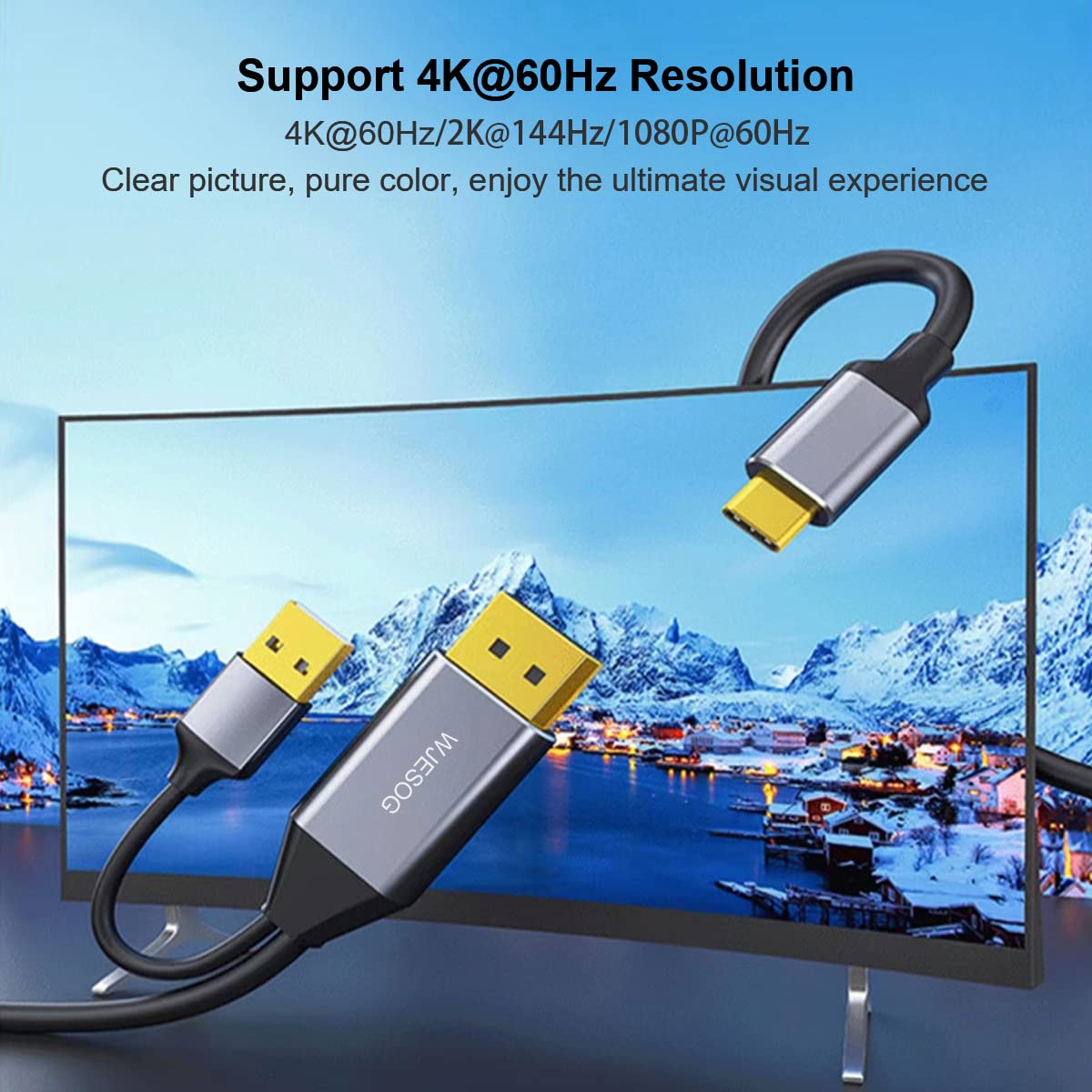 Wjesog Displayport To Usb C Cable 6.6Ft 4K@60Hz With Usb Cable Adapter,Dp Male To Type-C Male Converter Support Touch With Nreal