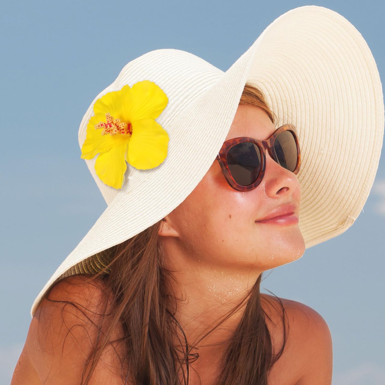 10pcs Yellow Hibiscus Flowers Artificial Flower Heads, 4 Inch Lifelike Foam Hibiscus for Hawaiian Luau Party, Soft EVA Faux Floral Heads for Tropical Wedding DIY, Photography Props Home Decor
