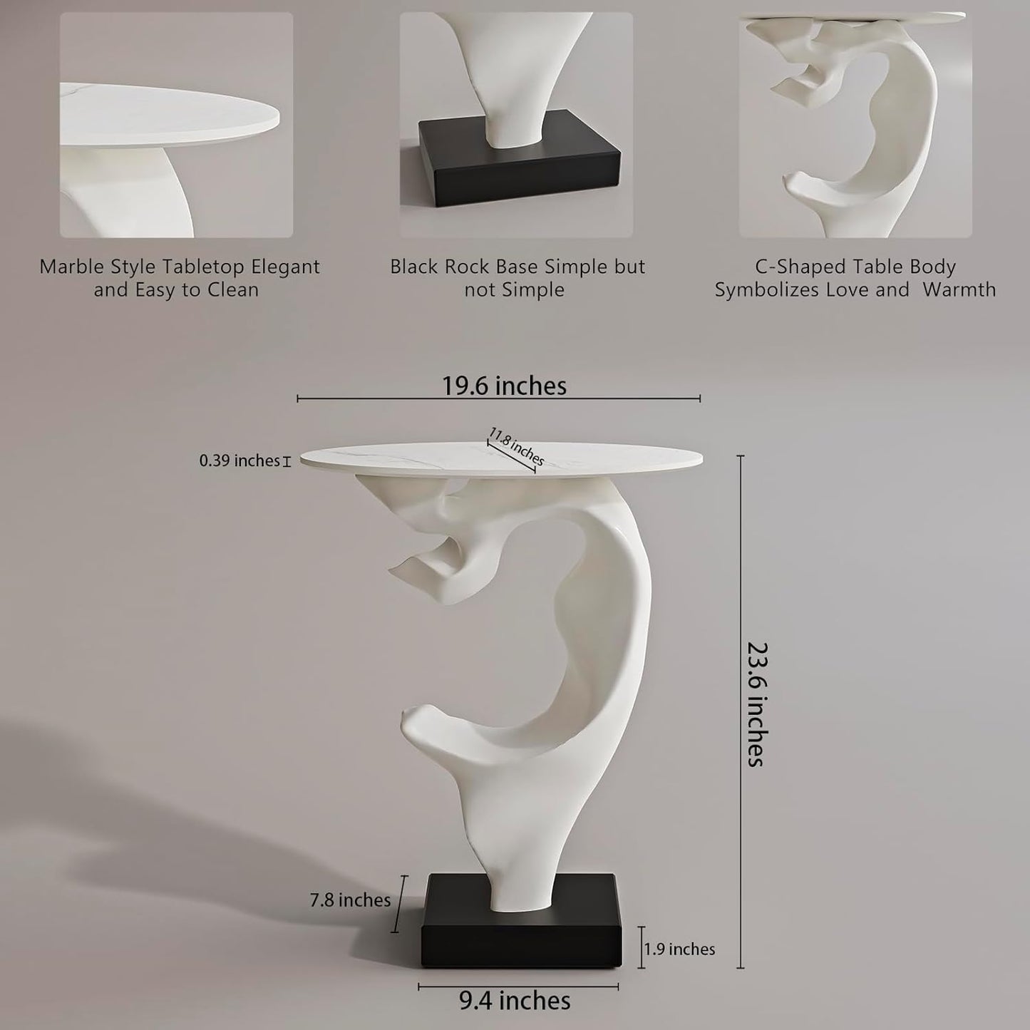 Modern Artistic Coffee Table, Luxury Semicircular Side Table, High-Strength FRP Frame, Artistic Design End Table for Living Room, Bedroom, or Office