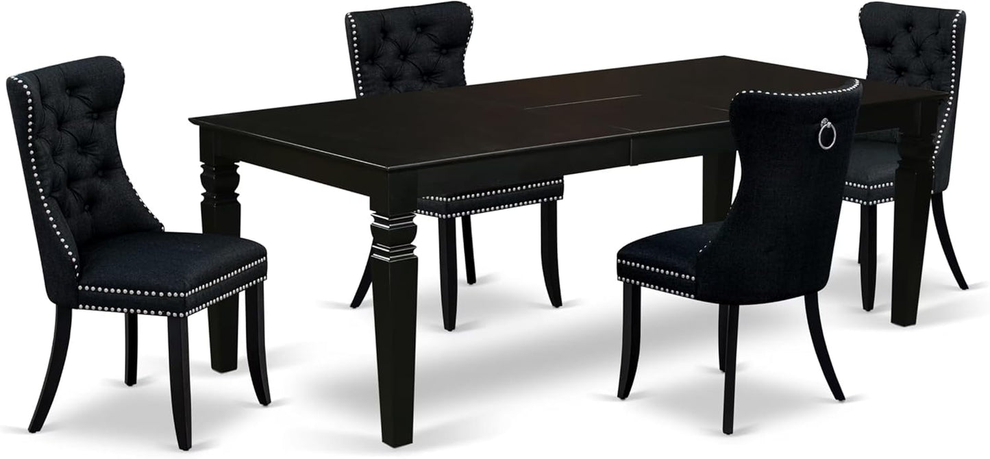 East West Furniture LGDA5-BLK-24 5 Piece Kitchen Table Set Contains a Rectangle Dining Table with Butterfly Leaf and 4 Polyester Fabric Upholstered Chairs, 42x84 Inch, Black