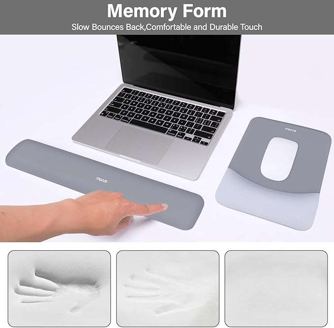 MOSISO Wrist Rest Support for Mouse Pad&Keyboard Set, Rectangular Ergonomic Mousepad Non-Slip Base Home/Office Pain Relief&Easy Typing Pad with Neoprene Cloth&Raised Silicone Lining, Gray