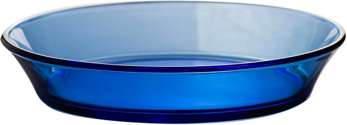 STP GOODS Glass Soup and Salad Bowl with Handles, Cobalt Transparent Glass Eating Plates, Circular Dinnerware for Salad, Bread, Dinner (Blue Bowl, Set of 4)