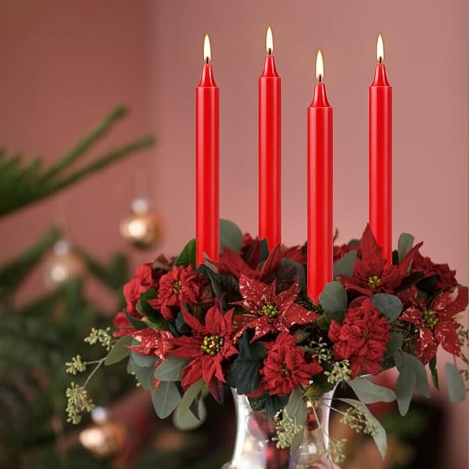 40pcs Candles for Christmas Tree - Decorations - Christmas Pyramids Carousel - 4 inch X 0.5 inch Diameter - 1.5 Hour Burn Time RED