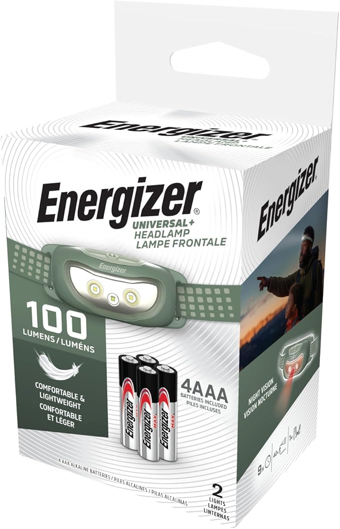 Energizer Universal+ LED Headlamp (2-Pack), IPX4 Water Resistant Headlamps, Bright Head Light for Outdoors, Camping, Running, Storm, Survival LED Light for Emergencies (Batteries Included)