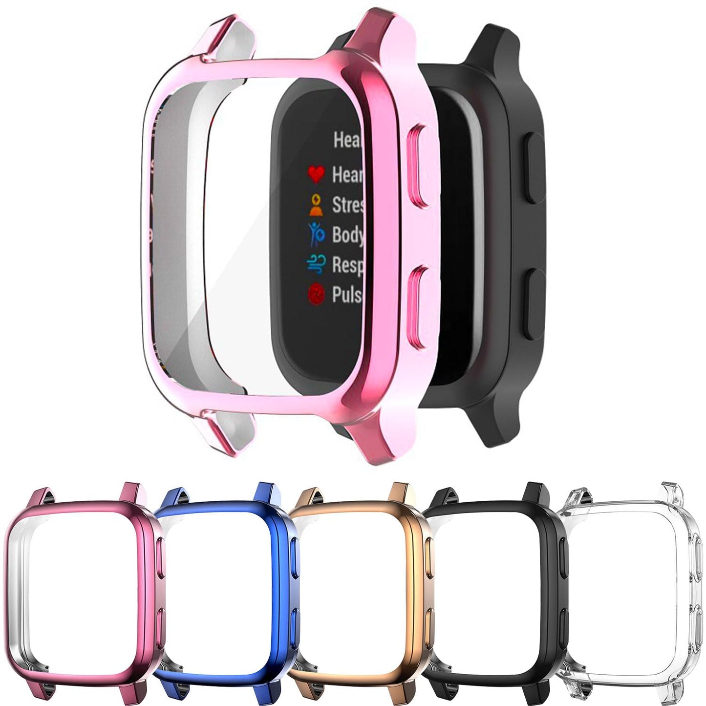 5-Pack Screen Protector Compatible With Garmin Venu Sq & Venu Sq 2 Case, Soft Tpu Plated Case All-Around Protective Screen Full