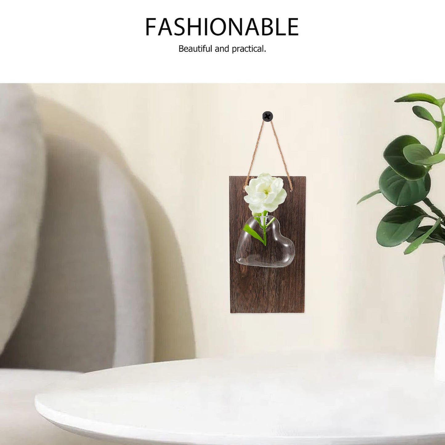 PRETYZOOM Wall Mounted Glass Hydroponic Vase with Wooden Base, Indoor Plant Terrarium Container for Home and Office Décor, Creative Propagation Station for Greenery Display