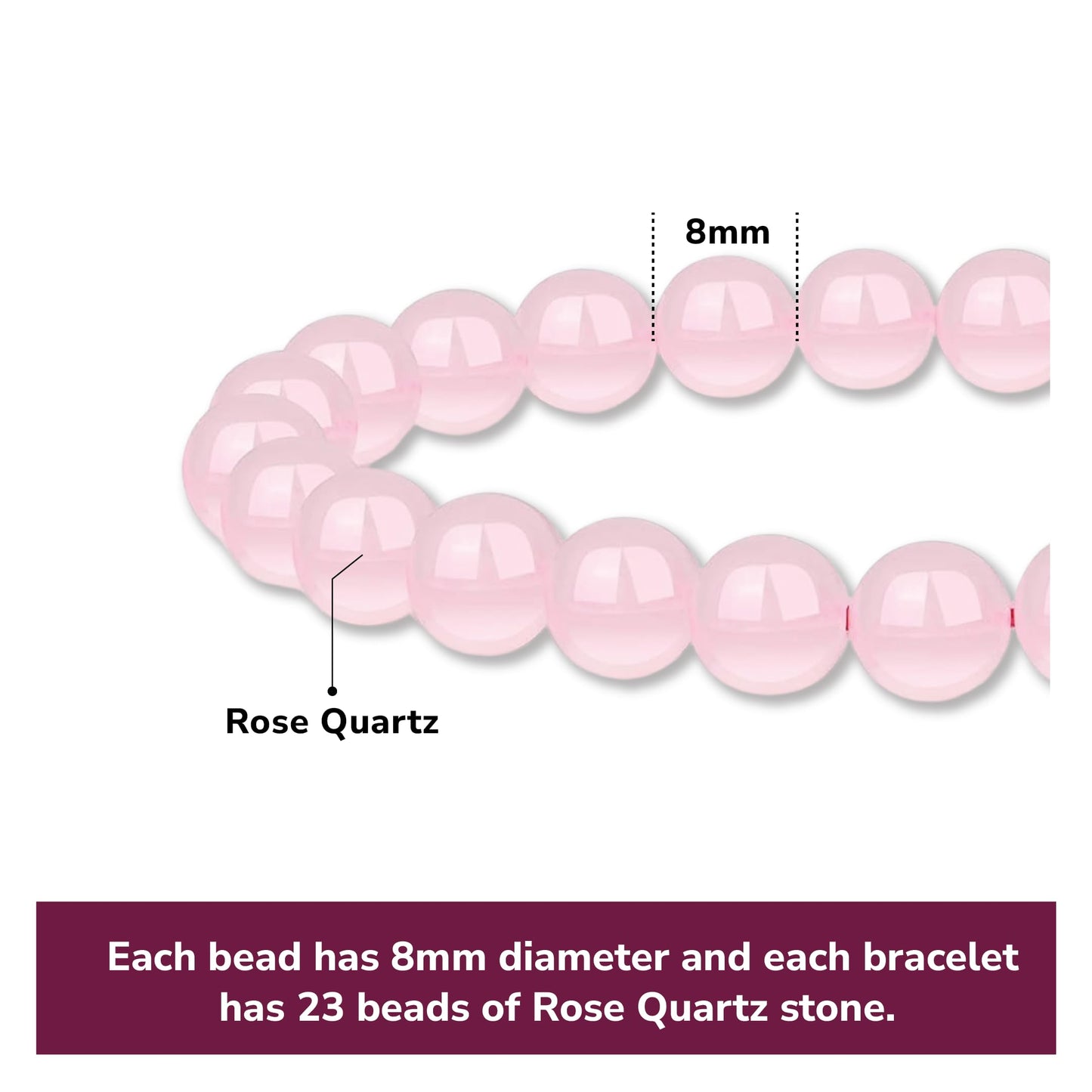 Crystal Vibe Rose Quartz Crystal Bracelet - 8mm Stretchable Rose Quartz Bead Bracelet for Women & Men
