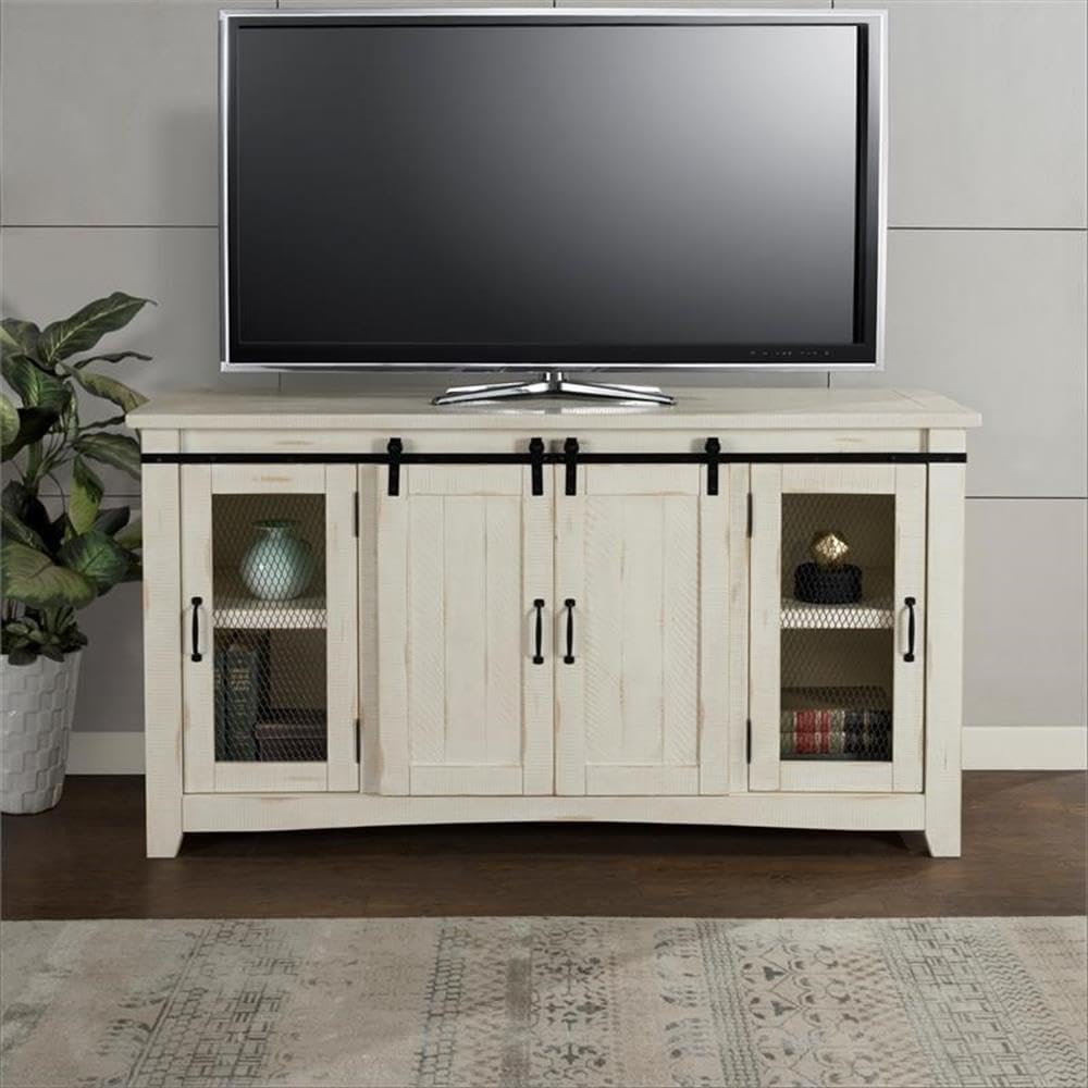 Martin Svensson Home Rustic 65” Solid Wood TV Stand with Storage, All Antique White